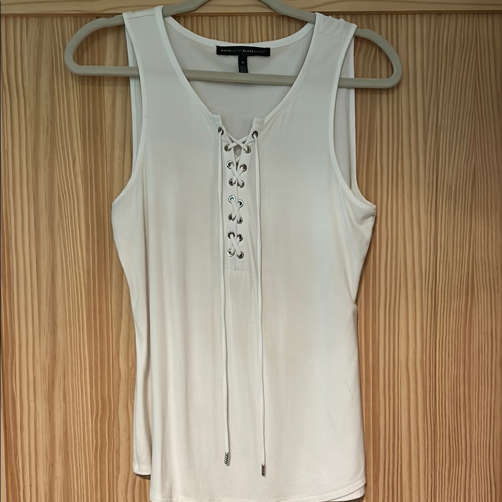 White House Black Market Cream Tie Front Tank Top